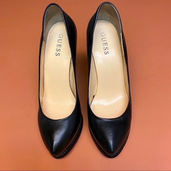 Guess Platform Stiletto Black Leather Heels Pumps Size 7 - Picture 2 of 8